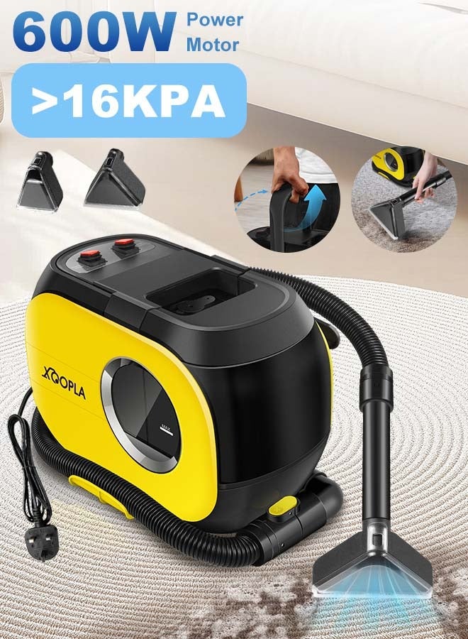 Xoopla Portable Carpet Cleaner Machine, 600W Handheld Spot Stain Cleaner Pro With >16000Pa Powerful Suction/UK Plug/Dual Tank Clean/Suitable for Kitchen, Sofa, Rug, Mattress, Upholstery, Car Seats, Pet Stains and Curtain, Suction/Spray/Scrub/Multi-Surface Lightweight Deep Cleaning - IPX4 - Image 1
