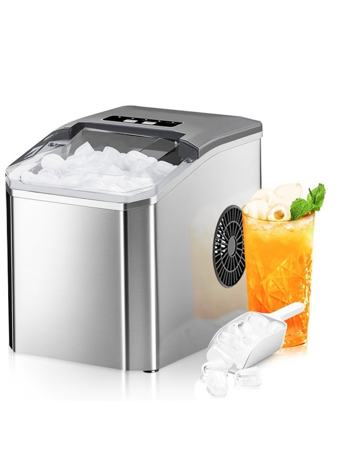 GGEROU Countertop Ice Maker 26Lbs/24Hours Portable Small Ice Machine Stainless Steel Bullet Ice Machine with Scoop, Low Noise, Compact, Self-Cleaning Mini Ice Maker for Kitchen Office Camping Party - Image 1