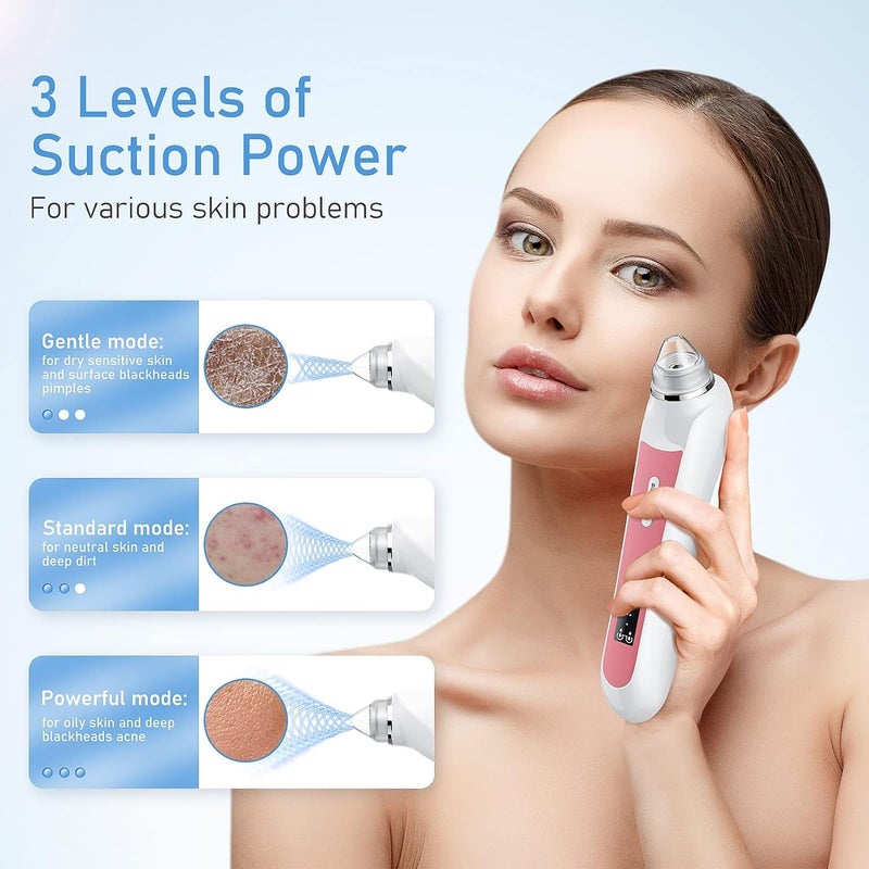 Ottleba Blackhead Remover Vacuum, USB Interface Type Pore Vacuum, Black Head Extractions Tool with Camera for Men and Women Pore Cleaner, 3 Adjustment Modes & 6 Suction Heads(Light Pink) - Image 5