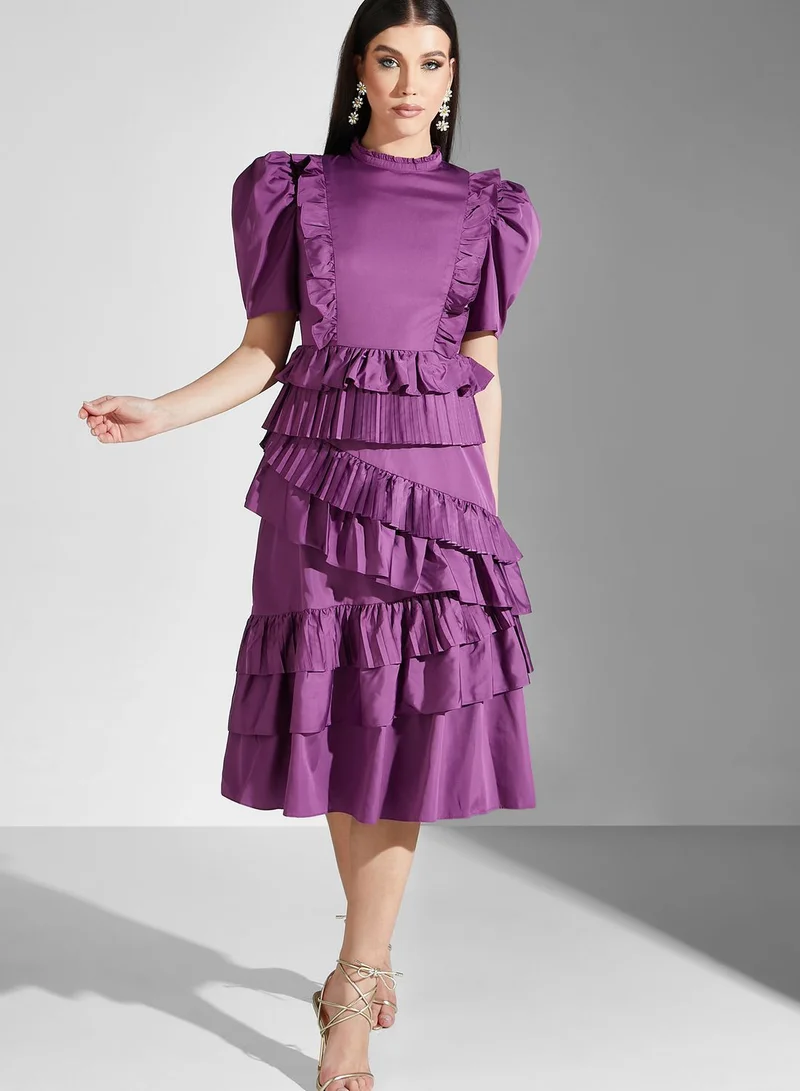 True Decadence Puff Sleeve Ruffle Detail Dress