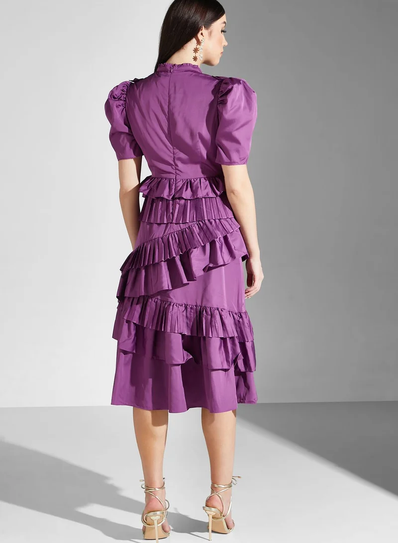 True Decadence Puff Sleeve Ruffle Detail Dress