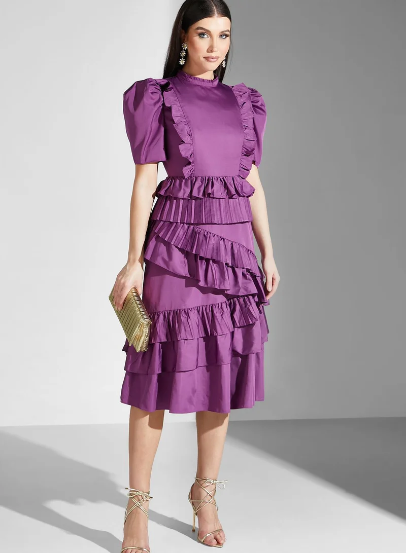 True Decadence Puff Sleeve Ruffle Detail Dress