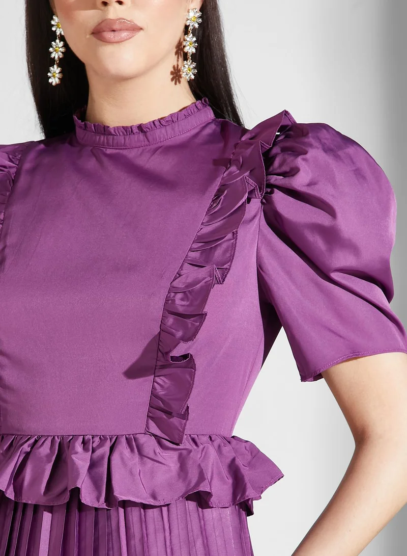 True Decadence Puff Sleeve Ruffle Detail Dress
