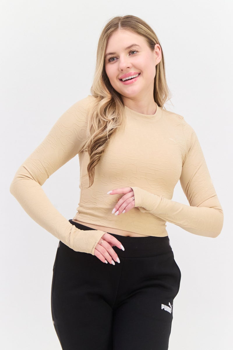 PUMA Women Sportswear Fit Allover Pattern Training Top, Beige  - Image 1