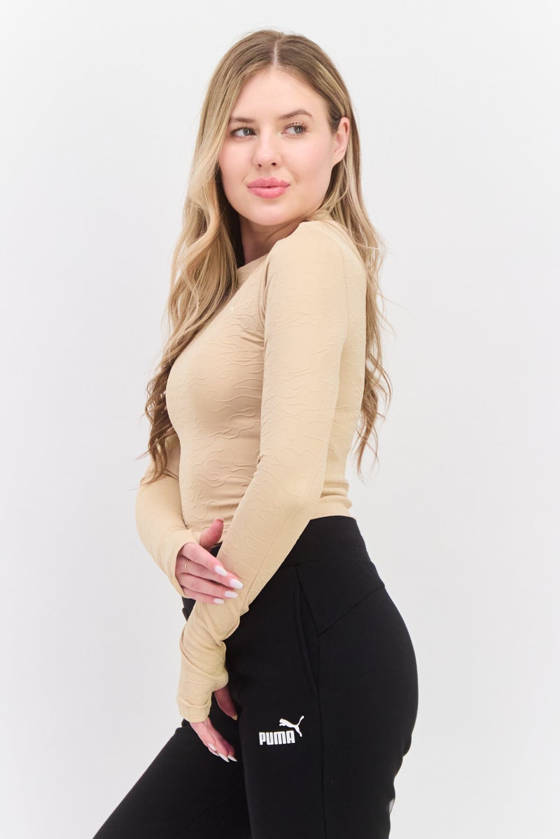 PUMA Women Sportswear Fit Allover Pattern Training Top, Beige - Image 2