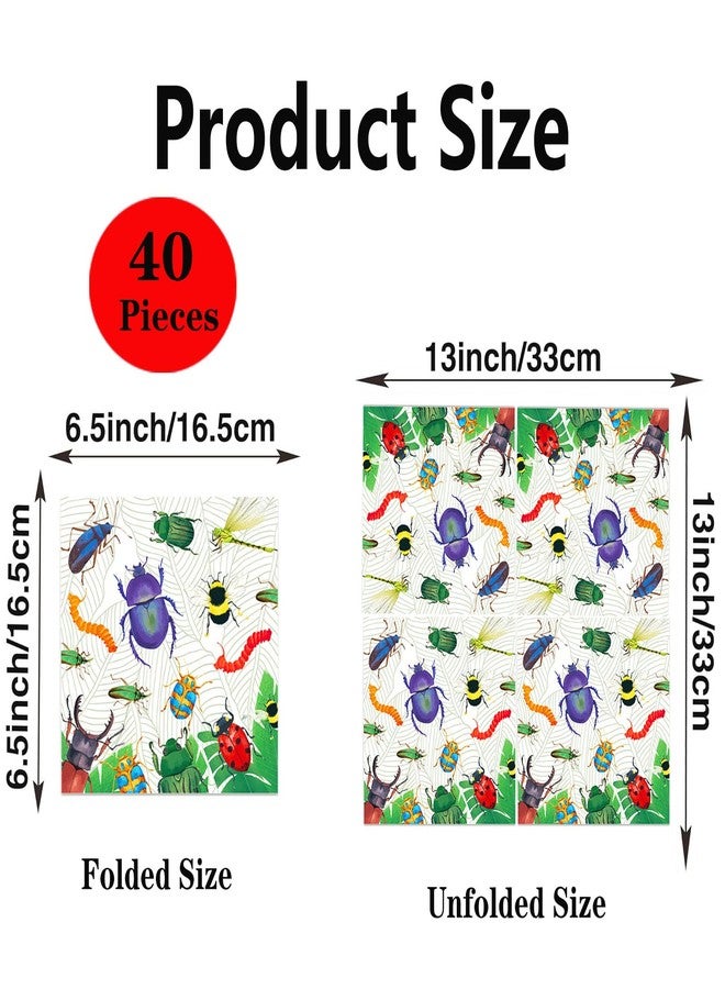 BHNACIER Bug Party Paper Napkins for Insect Theme Supplies Insect Paper Napkins Bugs Theme Themed Luncheon Napkin Green Napkin for Insect Birthday Party Supplies(40 Pcs) - Image 2