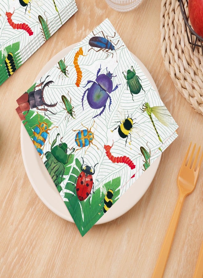 BHNACIER Bug Party Paper Napkins for Insect Theme Supplies Insect Paper Napkins Bugs Theme Themed Luncheon Napkin Green Napkin for Insect Birthday Party Supplies(40 Pcs) - Image 4