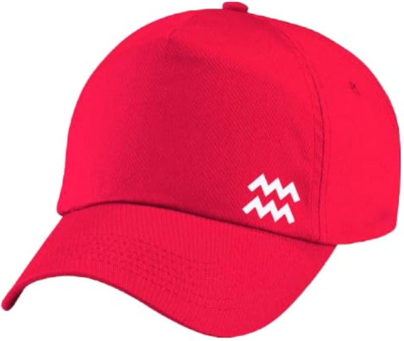 Classic Red Cap with Aquarius zodiac White Color Logo