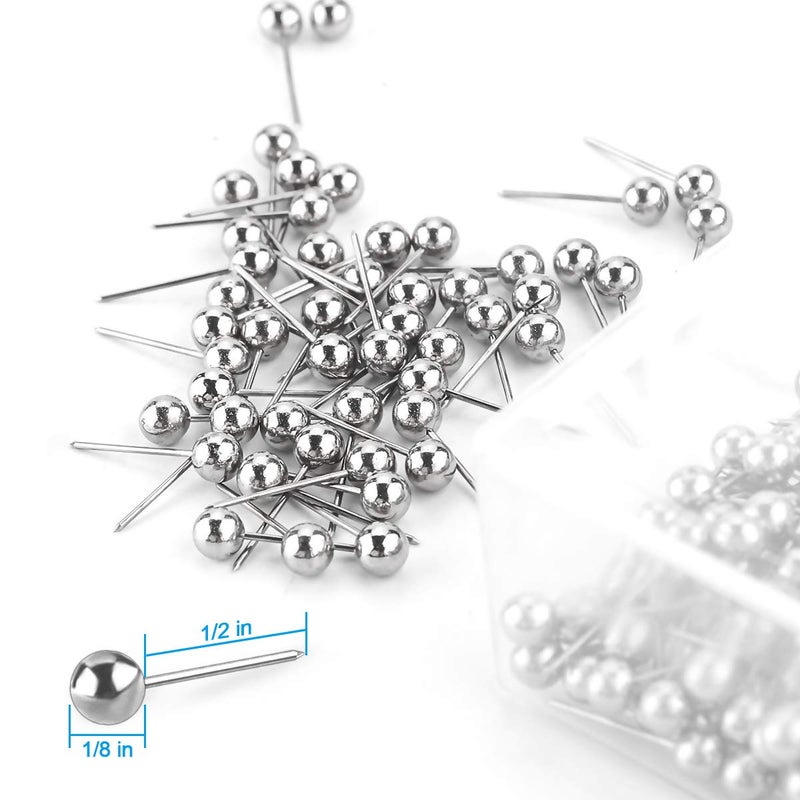 Yalis Push Pins Map Tacks 1/8-Inch Retro Metallic Color Beads Head Marking Push Pins, 200-count (Silver) - Image 2