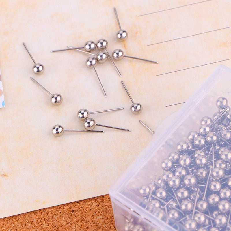 Yalis Push Pins Map Tacks 1/8-Inch Retro Metallic Color Beads Head Marking Push Pins, 200-count (Silver) - Image 5