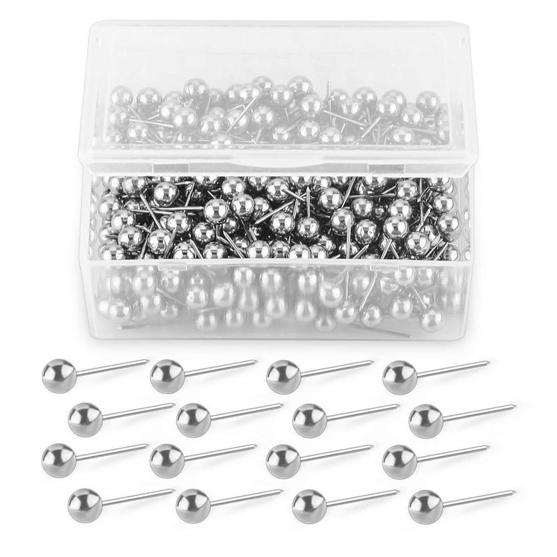 Yalis Push Pins Map Tacks 1/8-Inch Retro Metallic Color Beads Head Marking Push Pins, 200-count (Silver) - Image 1