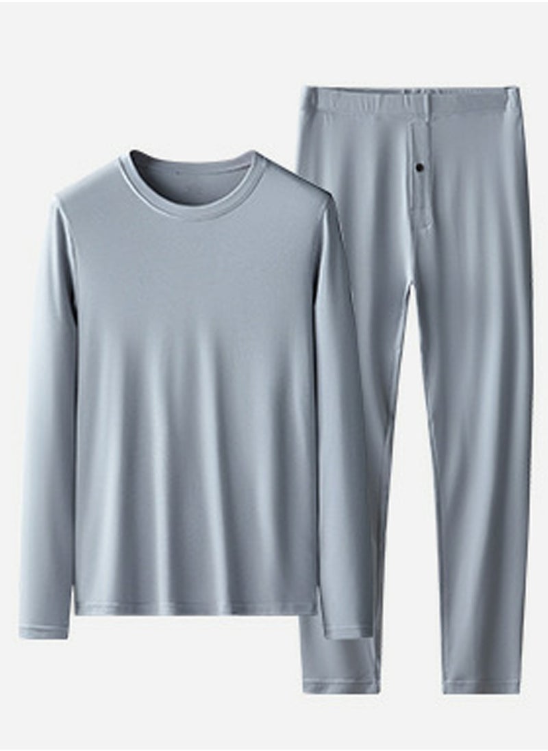 Loquat - Mens Solid Color Thin Long Johns And Thermal Underwear Set 2 Piece Base Layer Set for Men Greyish Blue - Image 1