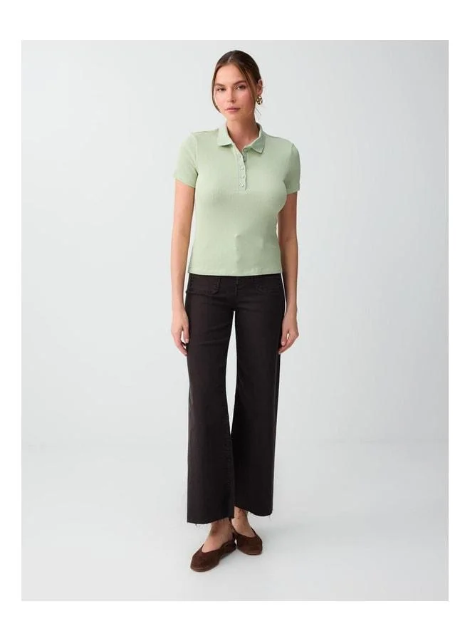 Jimmy Key Ada River Green Slim Fit Short Sleeve Shirt with Knitted Collar T‑shirt.