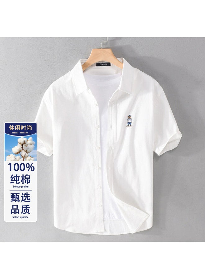 Fomoce comfortable Men's Short Sleeve Cotton Shirt For Spring/summer Casual Wear - Image 2