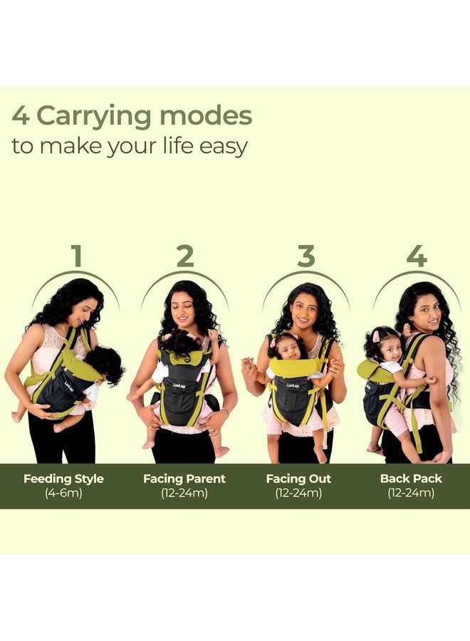 Luvlap Elegant Baby Carrier with 4 Carry Positions, Baby Carrier for 4 to 24 Months Baby,Adjustable New-Born to Toddler Carrier with Cushioned Leg Support, Max Weight Up to 15 Kgs(Black& Green) - Image 4