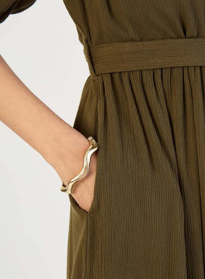 Femmella  Women Olive Crinkled V-Neck Maxi Dress for Women | Best Price UAE