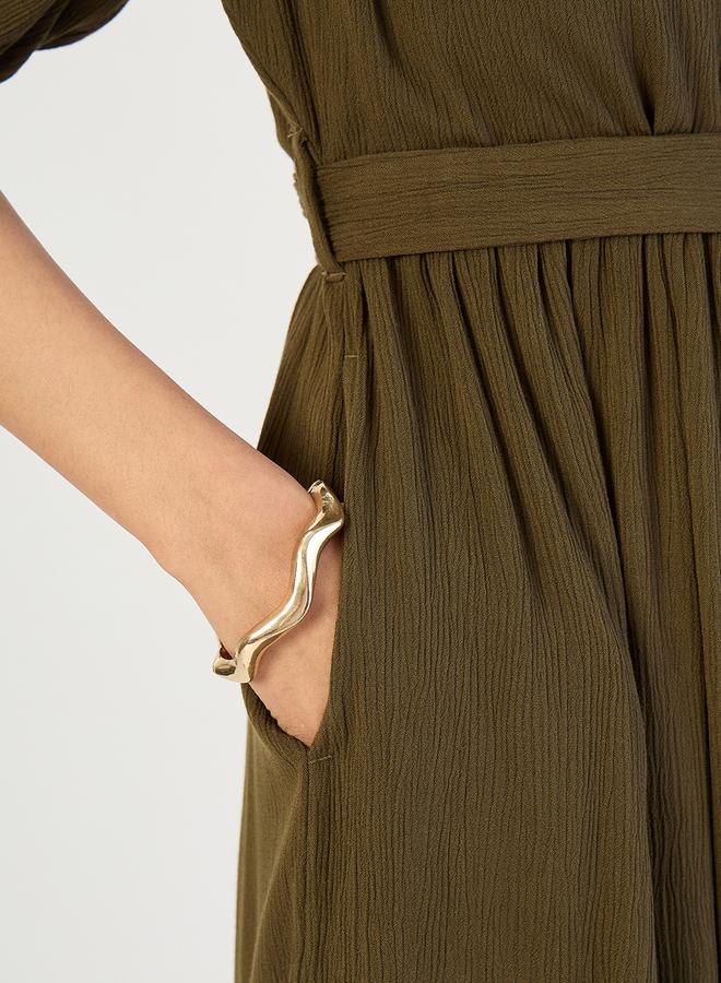 Femmella Women Olive Crinkled V-Neck Maxi Dress - Image 3