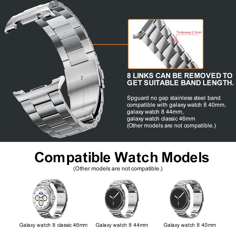 SPGUARD Metal Band Compatible with Samsung Galaxy Watch 8 40mm/44mm/Classic 46mm 2025,No Gap Business Stainless Steel Strap for Galaxy Watch8 Men Women,NOT for Other Models(Silver) - Image 2