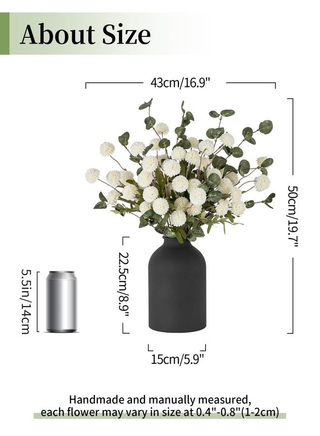 BLOSMON Fake Flowers in Vase for Centerpieces: Metal Vase with 12 Stems of Artificial Kiku Flowers Eucalyptuses Home Table Decor - White Faux Pom Poms Floral Arrangements for Living Room - Image 3