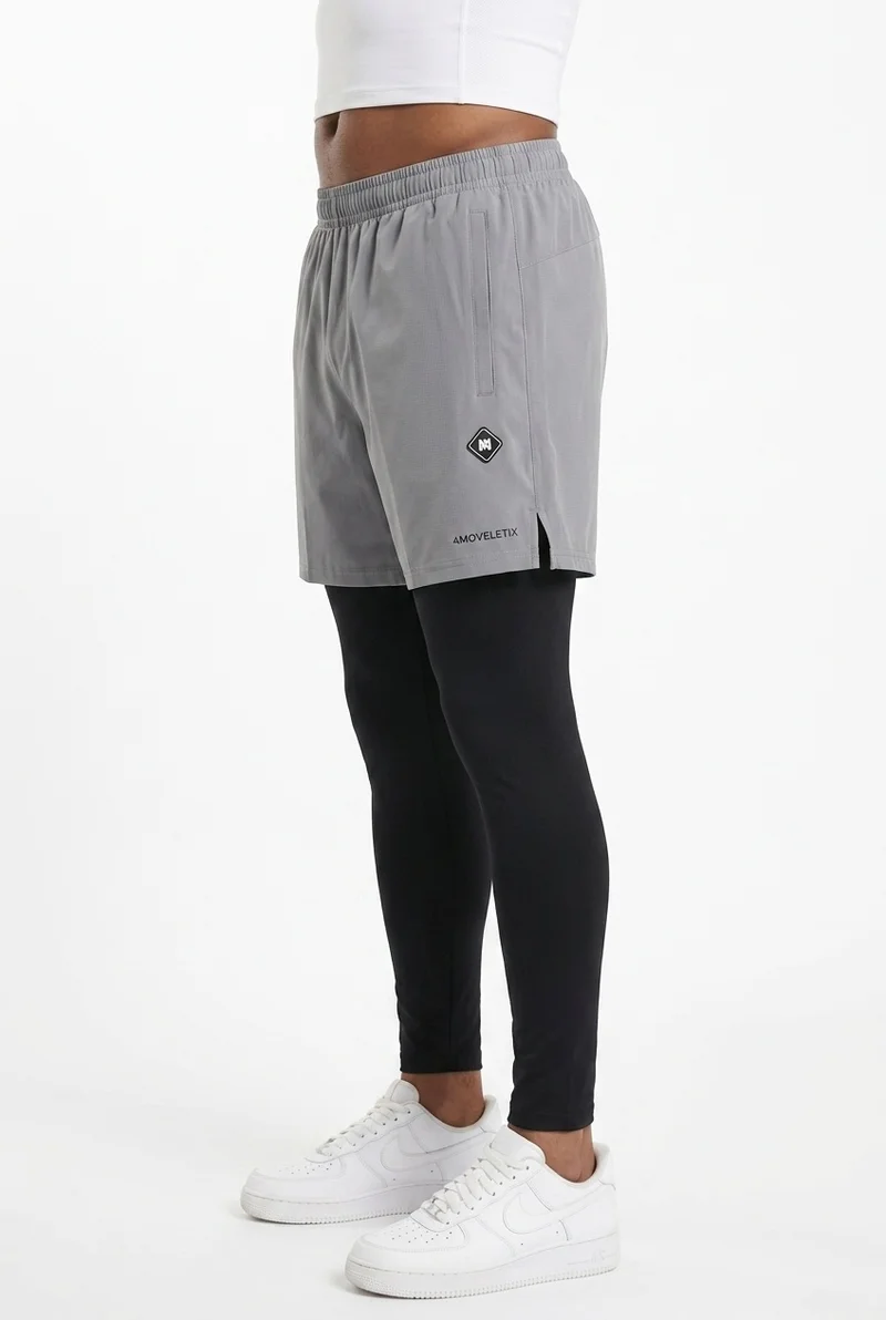 Moveletix Grey Men's 2in1 Training Shorts Grey with Legging for Men | Best Price UAE