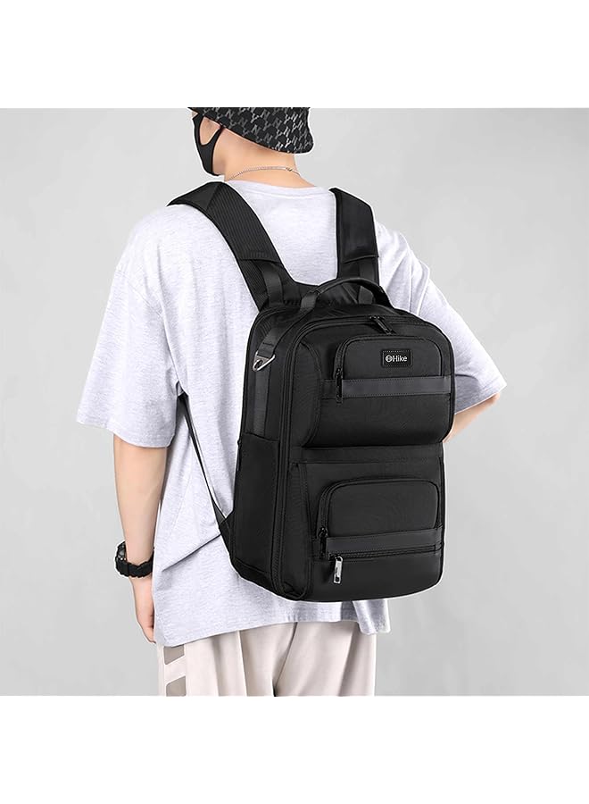 HIKE 16.5 Inch Durable Laptop Backpack Waterproof Business Casual Daypack with Built in USB Port for Men Women in Travel Office School College HK2201 (Black) - Image 2
