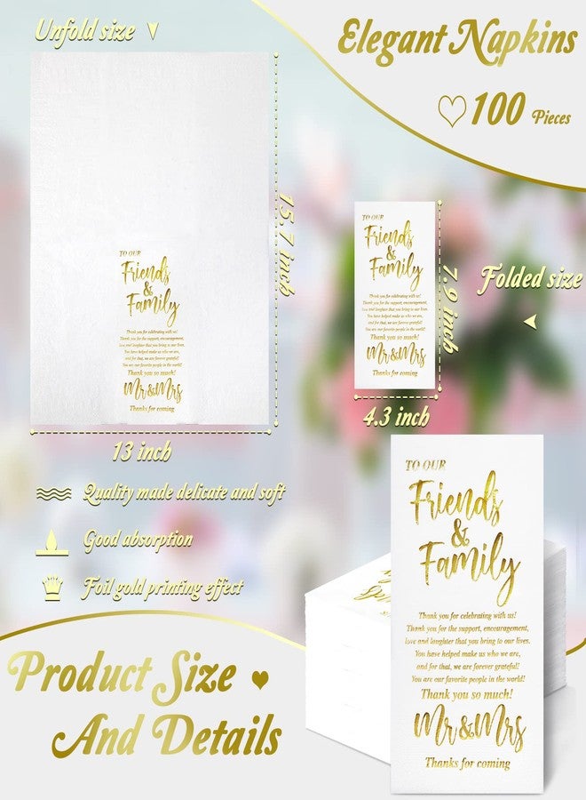 Hotop 100 Packs Wedding Napkins Mr & Mrs Dinner Gold for Reception Disposable Decorative Towels Shower Banquet Rehearsal Decorations, 12.99x15.75 inches - Image 3
