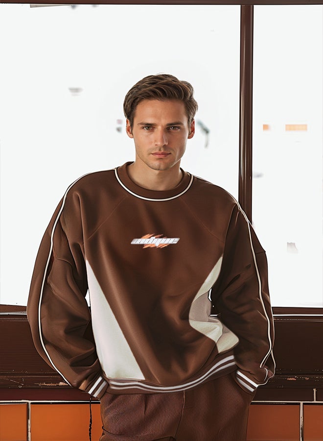 trendyol Brown Oversize/Wide Cut Printed College Unmarked Sweatshirt - Image 1