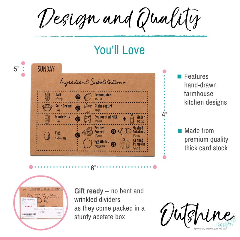 OUTSHINE Premium Kraft Recipe Cards Dividers 4x6 with Tabs (Set of 24) | Recipe Box Dividers Made of Thick Cardstock | Includes 28 Adhesive Labels and Printed Cooking Tips | Best Kitchen Gift - Image 3
