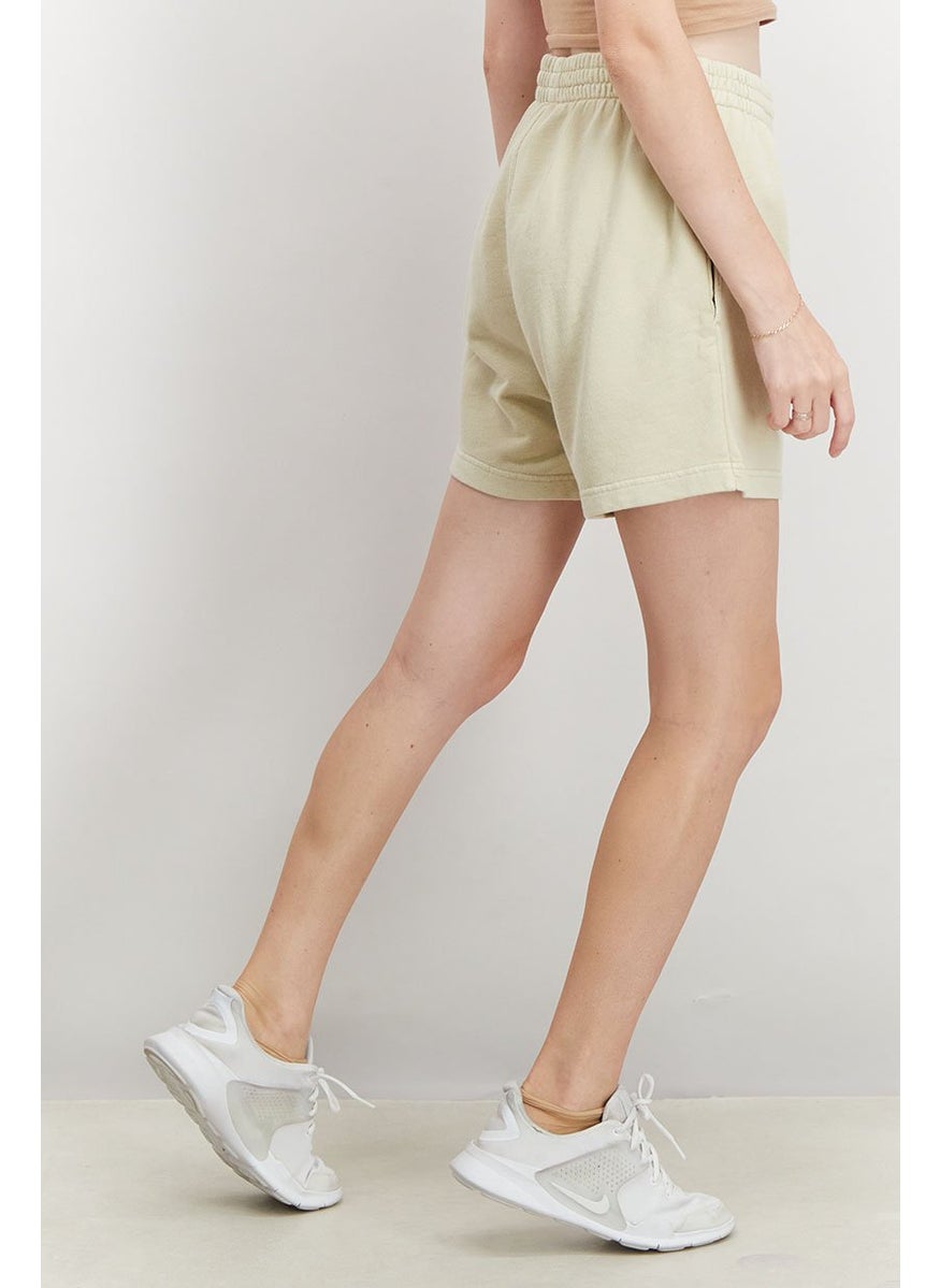 Reebok Women Sportwear Fit Embroidered Logo Training Shorts, Beige  - Image 4