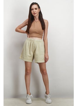 Reebok Women Sportwear Fit Embroidered Logo Training Shorts, Beige  - Image 3