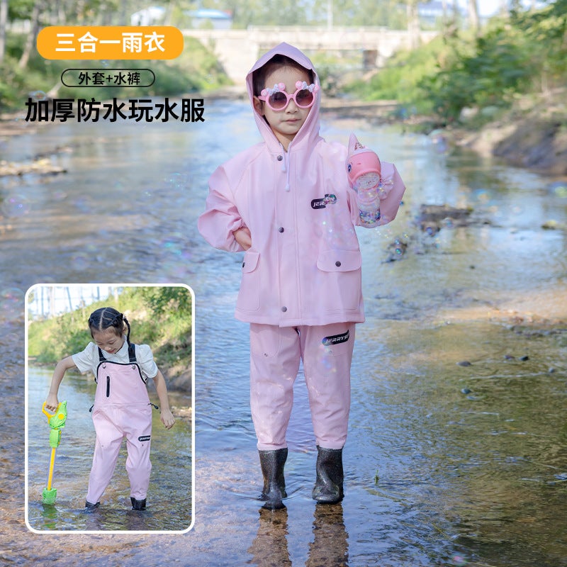 Children'S Play Water Suit Suit Kindergarten Sand Water Suit Raincoat Waterproof Pants Rain Pants Rain Boots Integrated Sea Equipment - Image 1