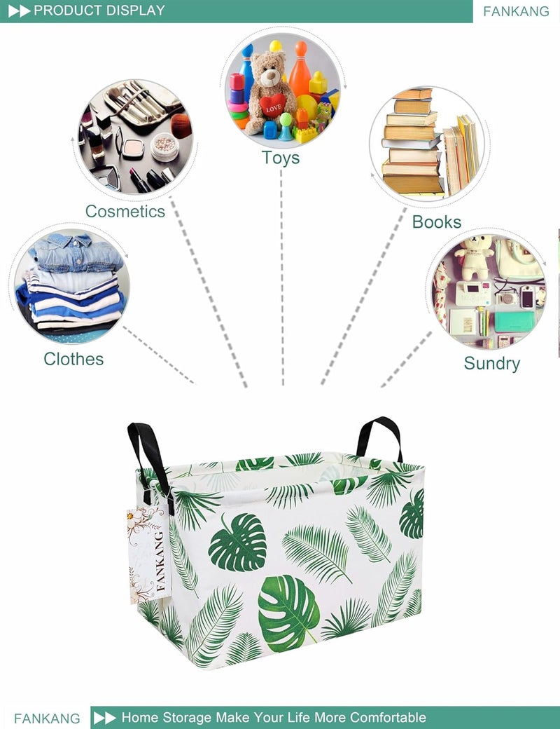 FANKANG Storage Bins, Nursery Hamper Canvas Laundry Basket Foldable with Waterproof PE Coating Large Storage Baskets for Kids Boys and Girls, Office, Bedroom, Clothes,Toys(Rec-Leaf ） - Image 3