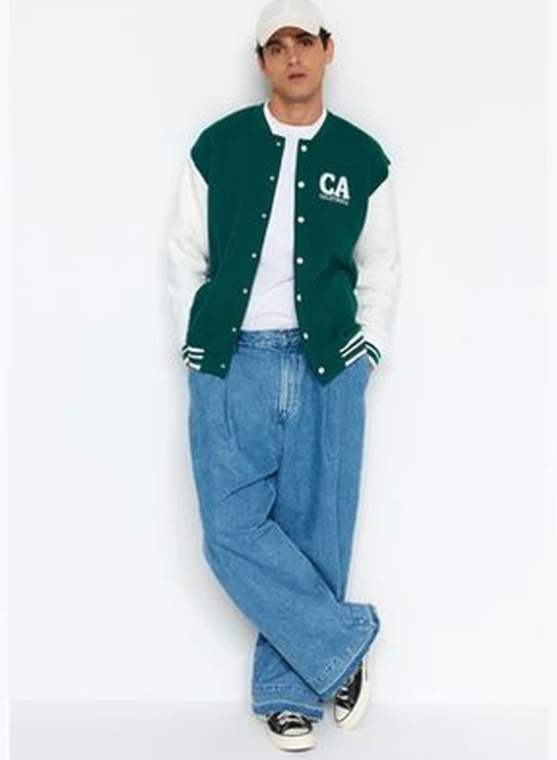 trendyol Green Men's Oversize Fit Evening Wear & Embroidery Cuff-Theme Bomber Cardigan TMNAW24HI00007