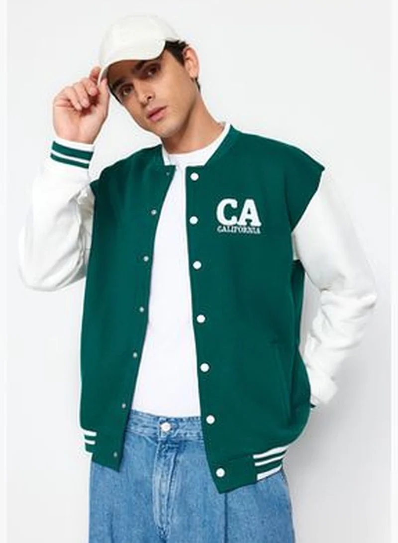trendyol Green Men's Oversize Fit Evening Wear & Embroidery Cuff-Theme Bomber Cardigan TMNAW24HI00007