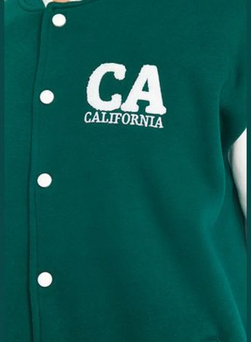 trendyol Green Men's Oversize Fit Evening Wear & Embroidery Cuff-Theme Bomber Cardigan TMNAW24HI00007