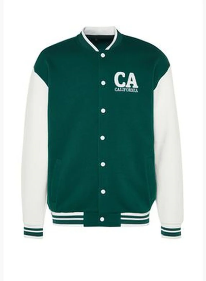 trendyol Green Men's Oversize Fit Evening Wear & Embroidery Cuff-Theme Bomber Cardigan TMNAW24HI00007