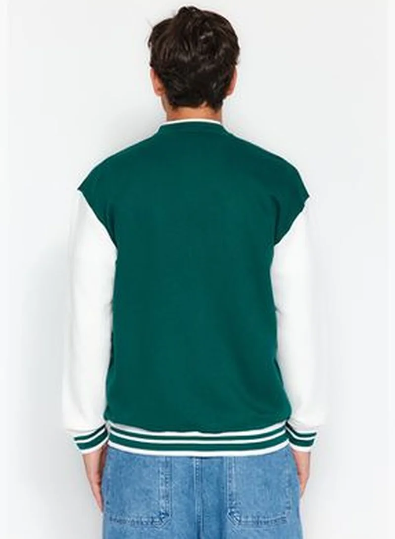 trendyol Green Men's Oversize Fit Evening Wear & Embroidery Cuff-Theme Bomber Cardigan TMNAW24HI00007