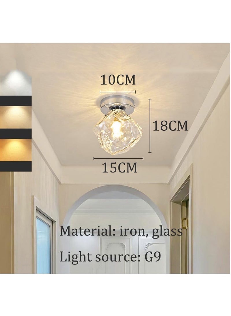 GUDOO Modern Clear Glass Ceiling Light Fixture Silver Chrome Finish Small Hallway Flush Mount Ceiling Light Nordic Ice Cubes Entry Close to Ceiling Light for Closet Porch Corridor Balcony Passway  - Image 3