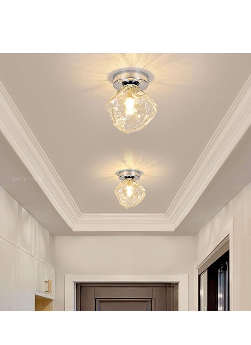 GUDOO Modern Clear Glass Ceiling Light Fixture Silver Chrome Finish Small Hallway Flush Mount Ceiling Light Nordic Ice Cubes Entry Close to Ceiling Light for Closet Porch Corridor Balcony Passway  - Image 4
