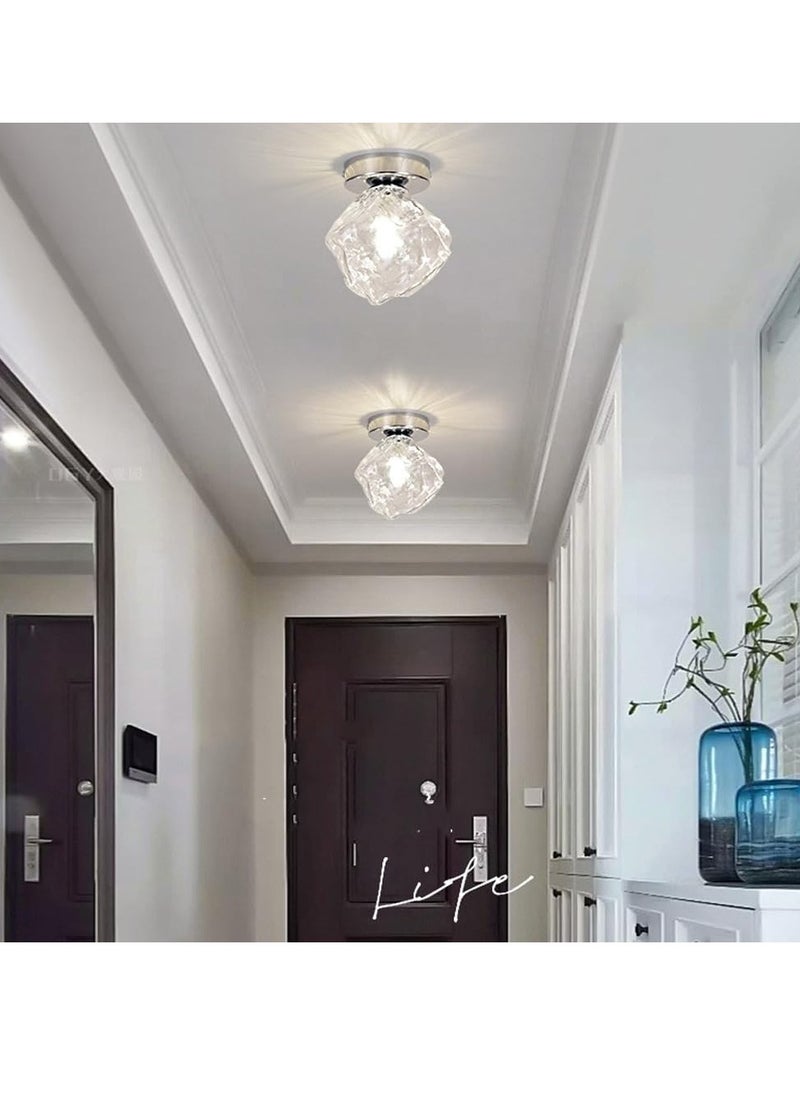 GUDOO Modern Clear Glass Ceiling Light Fixture Silver Chrome Finish Small Hallway Flush Mount Ceiling Light Nordic Ice Cubes Entry Close to Ceiling Light for Closet Porch Corridor Balcony Passway  - Image 5