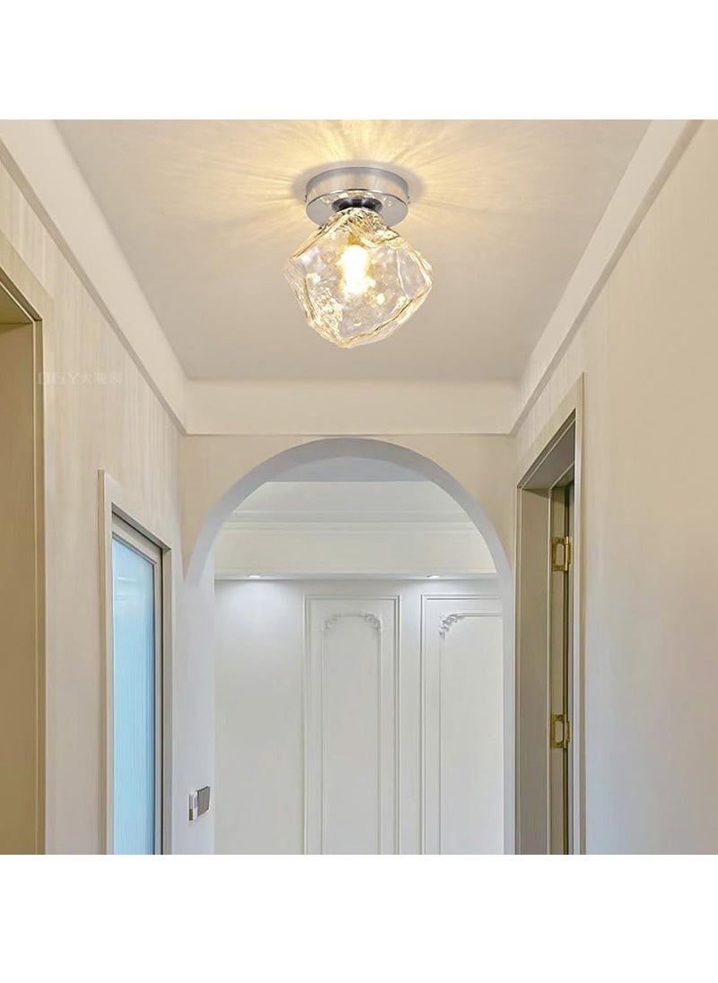 GUDOO Modern Clear Glass Ceiling Light Fixture Silver Chrome Finish Small Hallway Flush Mount Ceiling Light Nordic Ice Cubes Entry Close to Ceiling Light for Closet Porch Corridor Balcony Passway  - Image 1