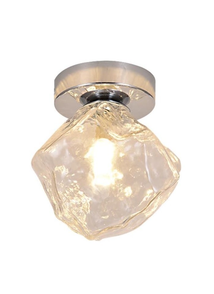 GUDOO Modern Clear Glass Ceiling Light Fixture Silver Chrome Finish Small Hallway Flush Mount Ceiling Light Nordic Ice Cubes Entry Close to Ceiling Light for Closet Porch Corridor Balcony Passway  - Image 2