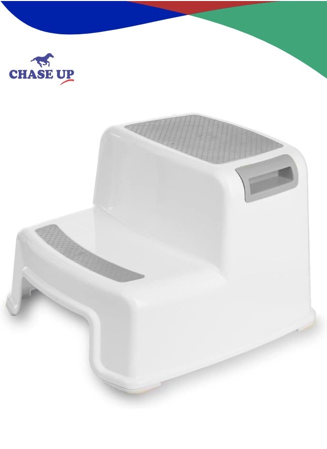 Chase Up Dual Height Step Stool for Kids Toddler's Potty Training and Use in the Bathroom or Kitchen Versatile Two Design Growing Children Soft Grip Steps Provide, white  - Image 1