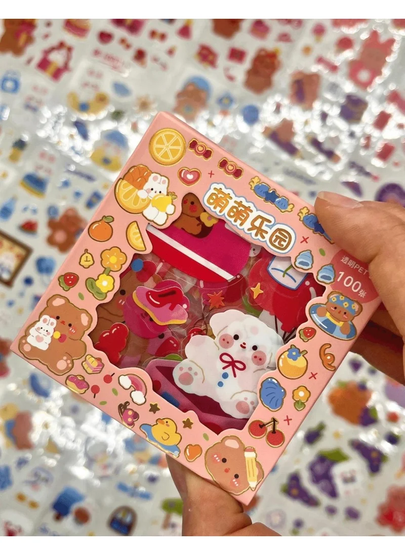 Kağıt Gemi Dükkan Paper Ship Shop Care Bear 100 Sheets Pink Mini Box Sticker Set / Bullet Journal / Scrapbook