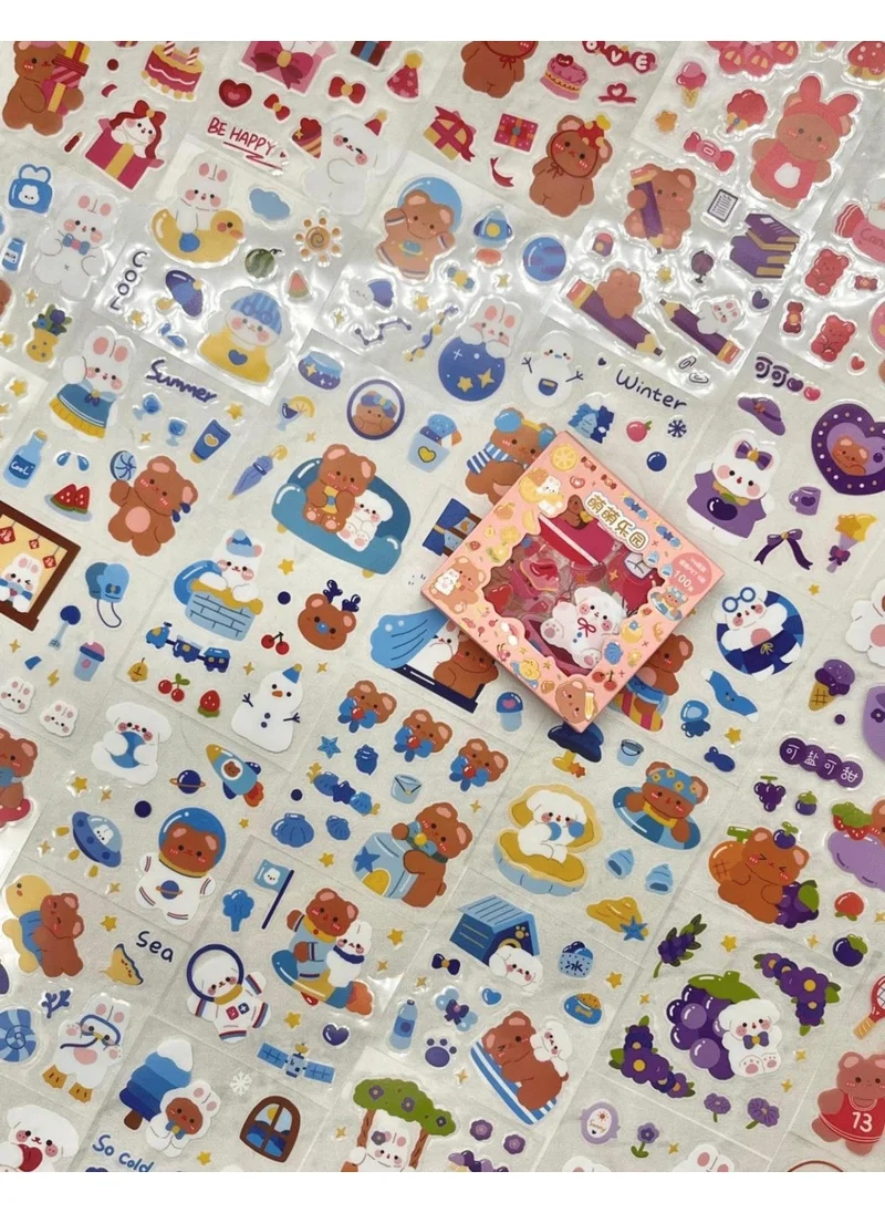 Kağıt Gemi Dükkan Paper Ship Shop Care Bear 100 Sheets Pink Mini Box Sticker Set / Bullet Journal / Scrapbook