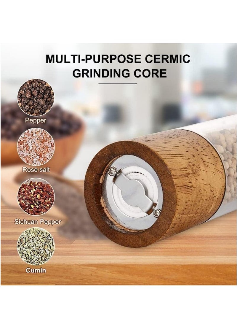 MIXDE Salt and Pepper Grinder Set, Manual Salt and Pepper Mills- Wooden Pepper Shakers with Adjustable Ceramic Core (Pack of 2)  - Image 4