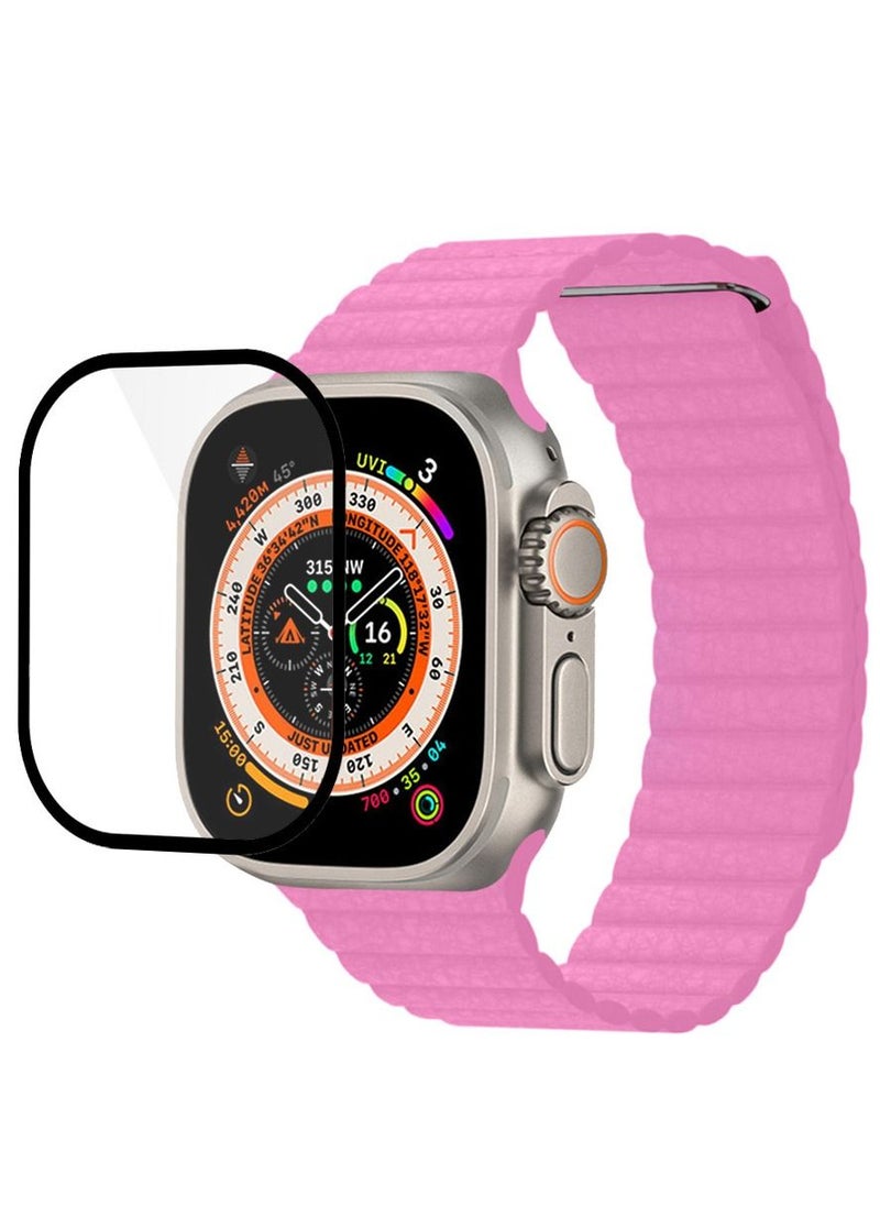 CATANES 2 Packs For Apple Watch Band 49mm Leather Loop Band Magnetic Watch Strap Wristband and 3D Screen Protector Pink  - Image 3