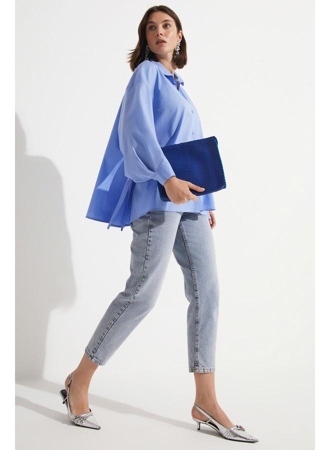 جون قميص أزرق قطن 100% بتفاصيل تطريز - Image 2