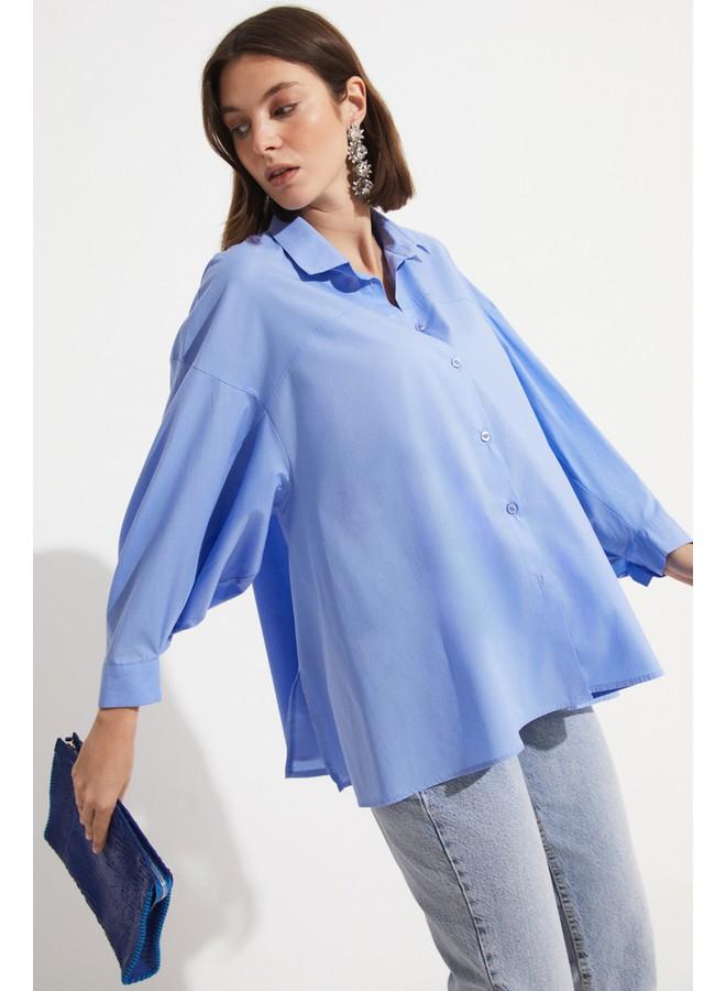 جون قميص أزرق قطن 100% بتفاصيل تطريز - Image 3