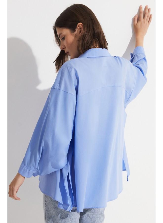 جون قميص أزرق قطن 100% بتفاصيل تطريز - Image 5